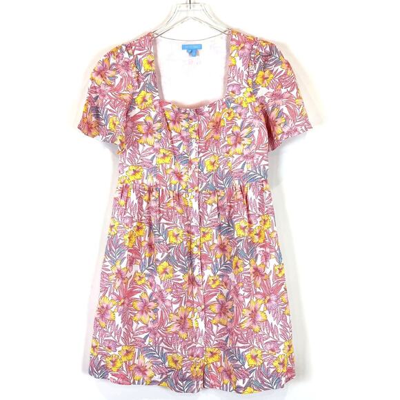 Draper James Fit & Flare Floral Mini 100% Linen Dress Women 6 Cottage Boho Party - Picture 1 of 8